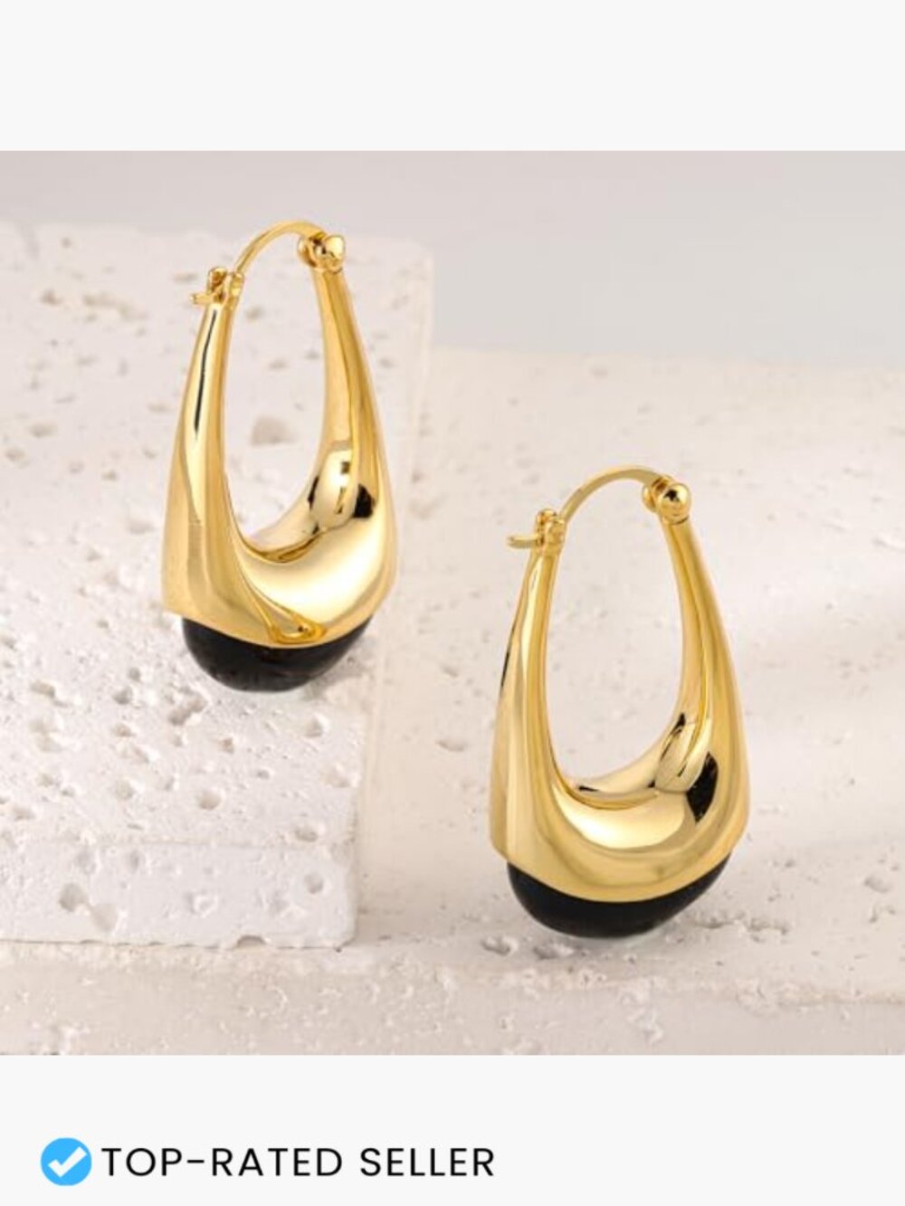 Chunky Gold Hoop Earrings Hypoallergenic Lightweight Vintage Style Teardrop - Picture 3 of 7